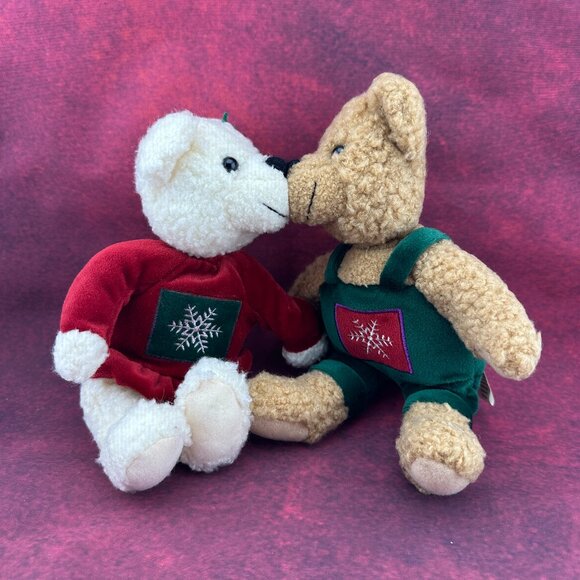 VTG HALLMARK KISSING BEARS PLUSH MISTLETOE LOVE HOLIDAY 2000, MAGNETIC, 9 " - Picture 3 of 10